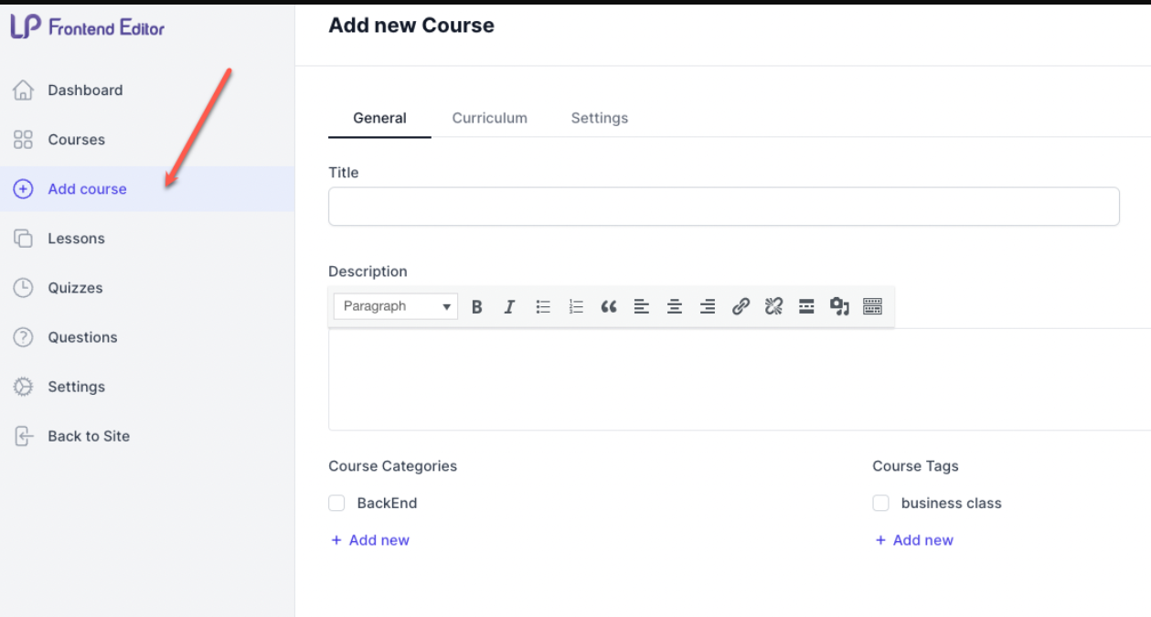 LearnPress drag and drop course builder